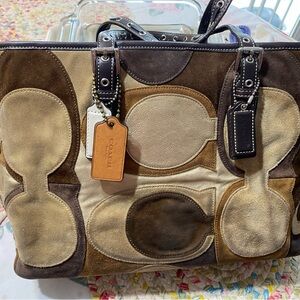 Coach Patchwork Suede & Leather Tote in Brown and Tan